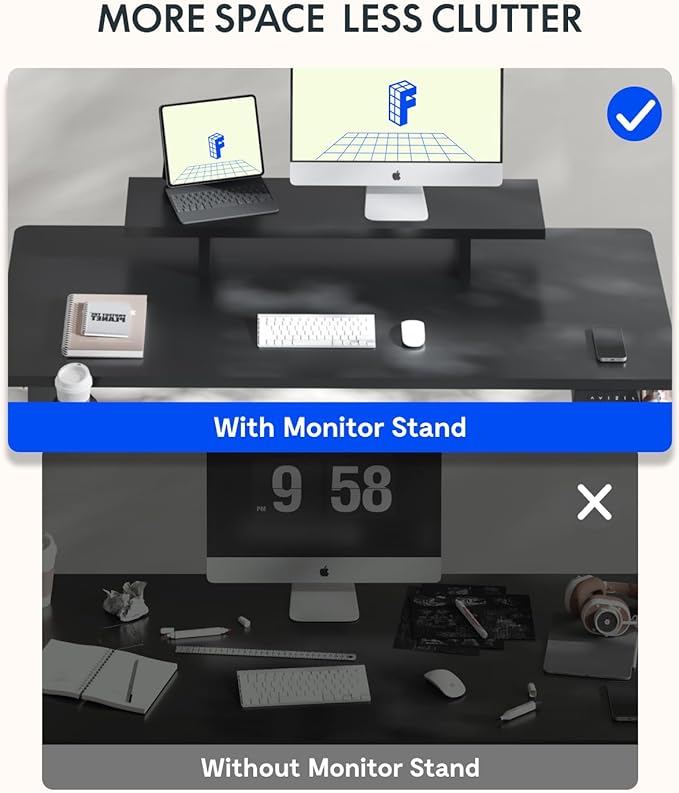 FLEXISPOT Standing Desk with Monitor Stand, 48 x 24 Inches One-Piece Electric Height Adjustable Computer Desk with Cup Holder, Home Office Desks (Black Frame+ Black Top)