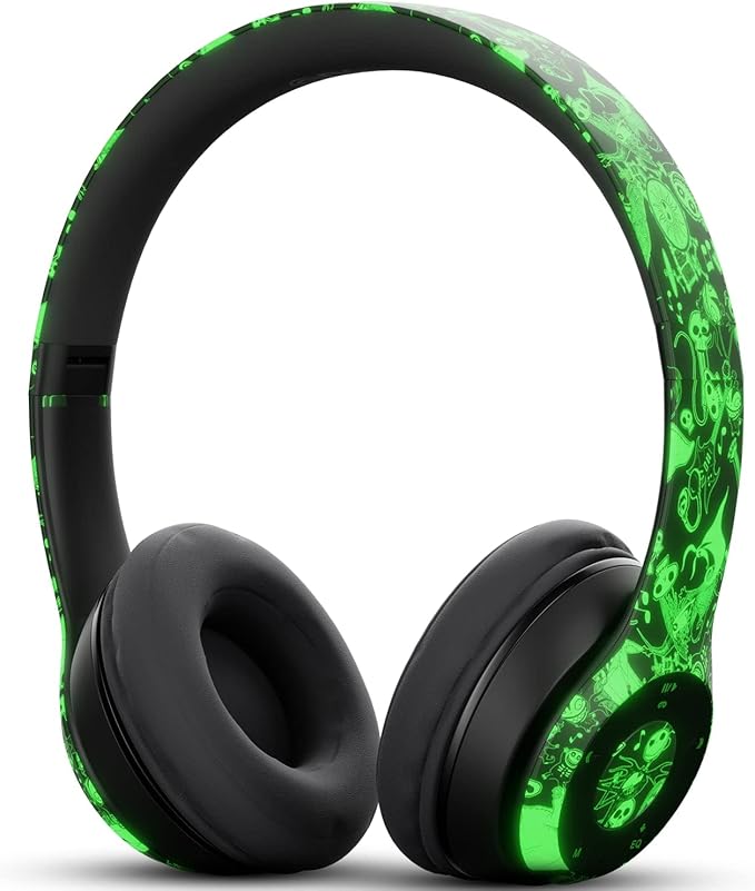 iJoy Disney Nightmare Before Christmas Glow in The Dark Bluetooth Headphones Over Ear, Wireless and Wired Foldable Headset Built-in Microphone - Tim Burton Jack Skellington & Sally - Adults Kids