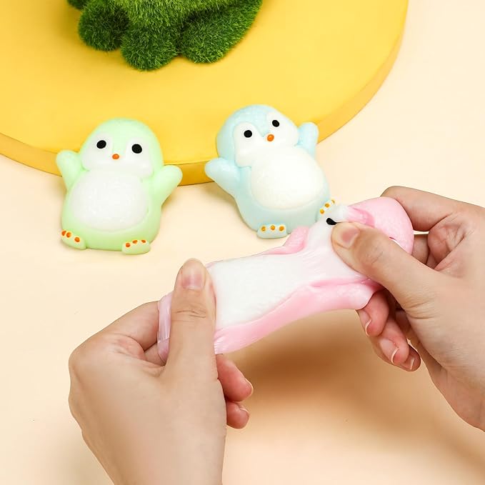 Cute Penguin TaBa Squishy Toys - Kawaii Stress Relief Fidget Sensory Toys, Soft Silicone Squeeze Gifts for Children, Teens, and Adults (5-Pack Black + Green + Pink +Purple+Blue)