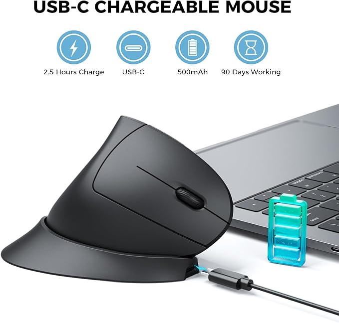 iClever Ergonomic Mouse, 2.4G Wireless Vertical Mouse with 4 Adjustable DPI, Silent Click, 7 Buttons, 3 Adjustable Tilt, Rechargeable Mouse Jiggler for Laptop, Desktop, PC, Computer, Windows 8/10/11