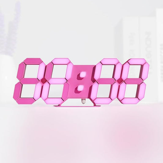 KOSUMOSU Pink LED Clock 3D Wall Clock 9.7" Table Clock for Living Room Modern Digital Clock for Bedroom Aesthetic Bedside Desk Clock with Remote/Dimming/12/24H/Temp/Alarm Clock/Date