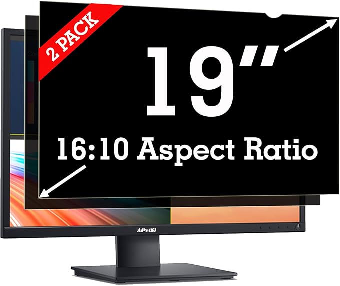 [2 Pack] 19 Inch Privacy Screen Filter for Widescreen 16:10 Monitor | Privacy Shield | Anti-Glare | Anti-Blue light Protector | Eye Protection | Computer Security Private Filter