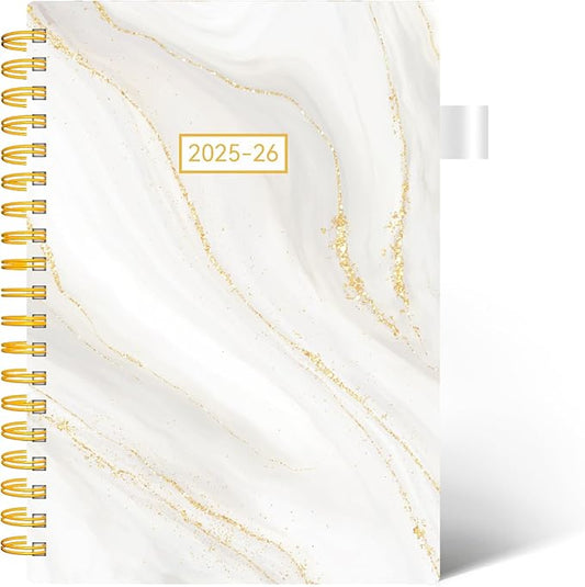Academic Planner 2025-2026, Weekly and Monthly Planners for Women, Jul.2025 - Jun.2026, AIMPEAK Daily Calendar Planner for Teacher & Student, Monthly Tabs, White Marble, 7"x10"
