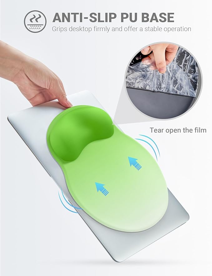 Ergonomic Mouse Pad Wrist Support, Comfortable Mouse Pad Wrist Rest, Relieve Wrist Pain Gel Mouse pad, Non-Slip Rubber Base Mousepad for Laptop, Computer(Gradient Green)
