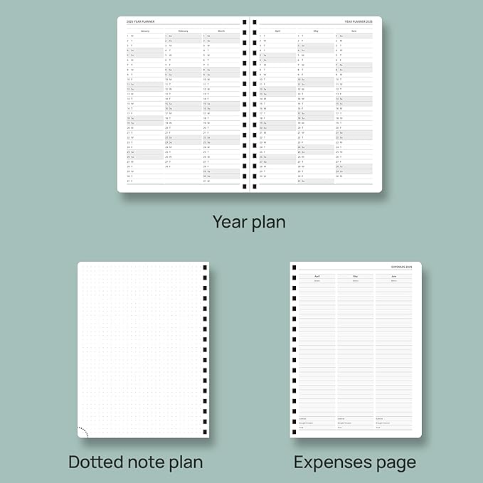 POPRUN Planner 2025-2026 (Medium - 6.5'' x 8.5'') Academic Weekly Calendar (July 2025 - June 2026) with Hourly Time Slots, Monthly Tabs, 100GSM Thick Papers, Spiral Leather Cover - Green