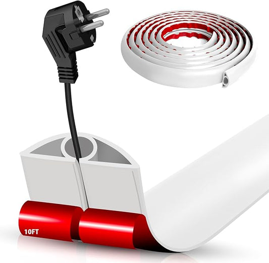 Floor Cord Cover Self Adhesive Cord Hider,10FT Cable Management, Extension Strip Protector for Wires, Prevent Cable Trips for Offices, Gyms, Exhibitions Cavity:0.3"(W) x 0.28"(H) White