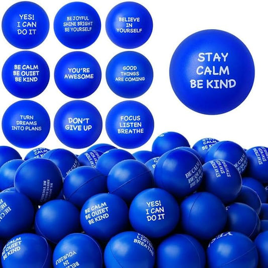 100PCS Motivational Stress Balls for Adults and Kids - Stress Balls Bulk Soft Sponge Squeeze Toys with Inspirational Quotes | Office Classroom Stress Relief Gifts | Anxiety Relief Fidget Toys
