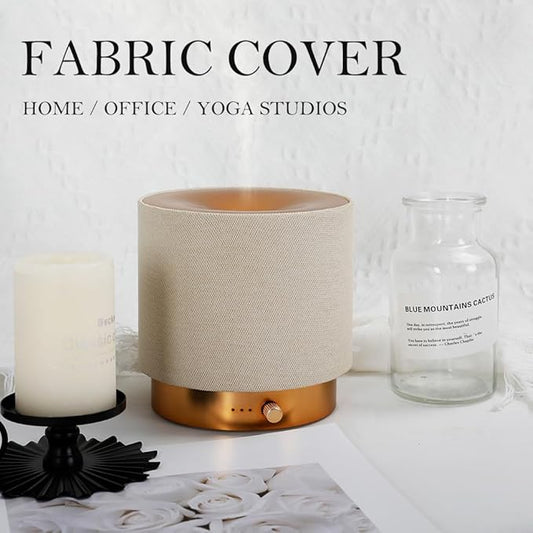 Elegant Fabric Aroma Diffuser - Quiet Essential Oil Diffuser with Soft Night Light, Perfect for Home, Office, and Yoga Space (M35-Gold)