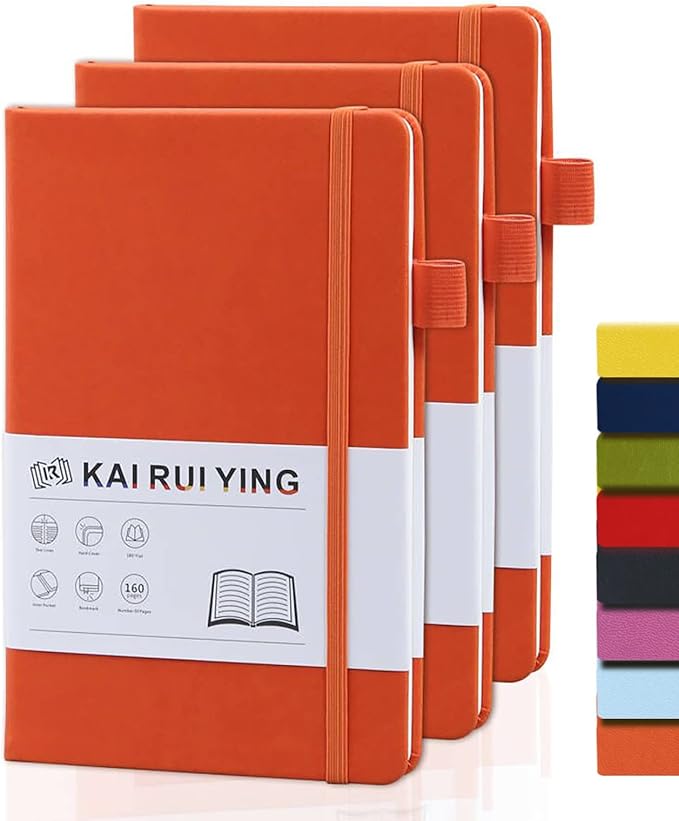 KaiRuiYing 3 Pack Lined Journal Notebooks for Work, 160 Pages, 5.5"x8.6", Hardcover, Colorful A5 Medium College Ruled, Journaling Notebooks for Notes-Taking, Fits for Office School Home