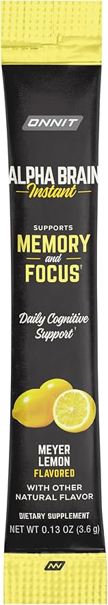 ONNIT Alpha Brain Instant - Meyer Lemon Flavor - Nootropic Brain Booster Memory Supplement - for Focus, Energy & Clarity - Alpha GPC Choline, Cats Claw, L-Theanine, Bacopa - 30ct
