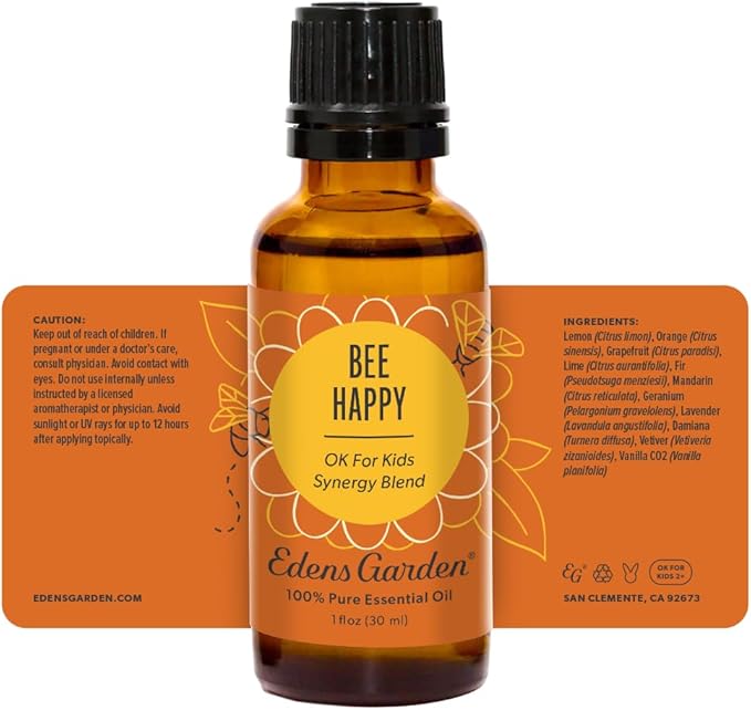 Edens Garden Bee Happy Essential Oil Blend- 100% Pure Premium Grade, Undiluted, Natural, Therapeutic, Aromatherapy, The Best for Kid Safe, Candle, Humidifiers 30 ml (1 fl oz)