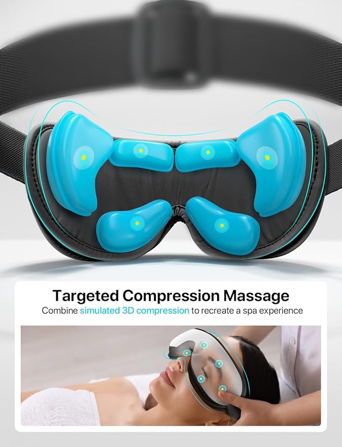 ALLJOY Eye Massager with Heat, Compression, Bluetooth, Heated Eye Mask with Music, Relieve Fatigue, Improve Sleep, Reduce Stye Eyes, Gifts for Dad, Friends and Mom(Black)