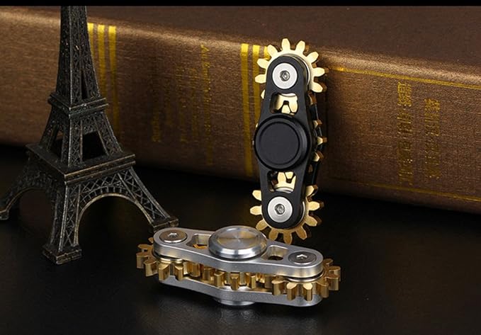 FREELOVE Gear Metal Fidget Spinner Toys for Adults, Small Mini Tiny Pockget Figette, Bike Chain, Copper Brass Hands Gyro, Quiet Silent Cool Cube for Anxiety Men (3 Gears Linkage, Black-Brass)