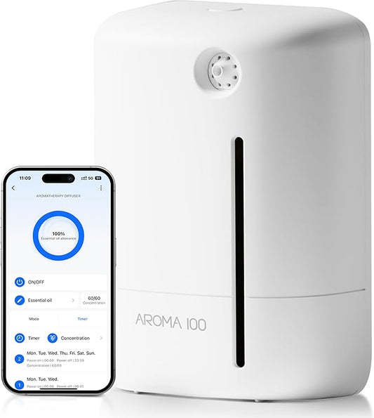 Waterless Essential Oil Aromatherapy Diffuser - Hotel Scent Diffuser Machine for Home - Cold Air Diffuser Machine for Large Room - App Control - Studio Scent Diffuser - Office Fragrance - White