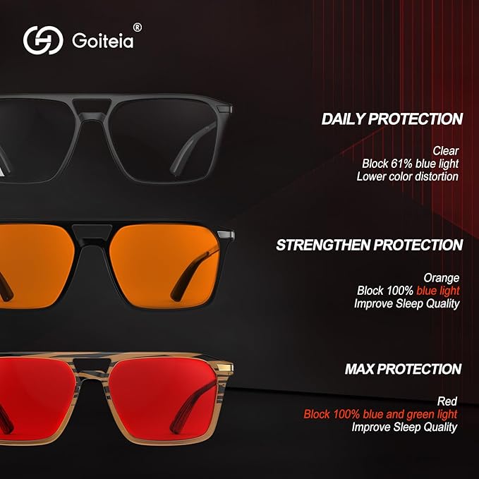 Goiteia Red Light Glasses for Sleep, Dual AR Coatings, Retro 70s Red Glasses Blue & Green Light Blocking for Better Sleep