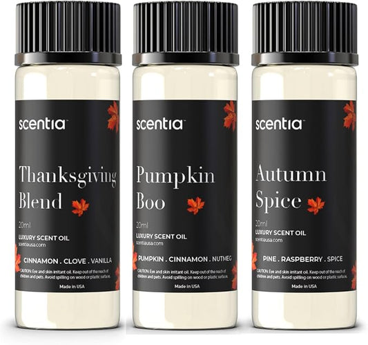 Fall Essential Oils for Diffuser with 3 Cozy Scents: Autumn Spice, Thanksgiving Blend & Pumpkin Boo - 20ml Aromatherapy Oils for Home, Candles & DIY - Perfect Fall Gift