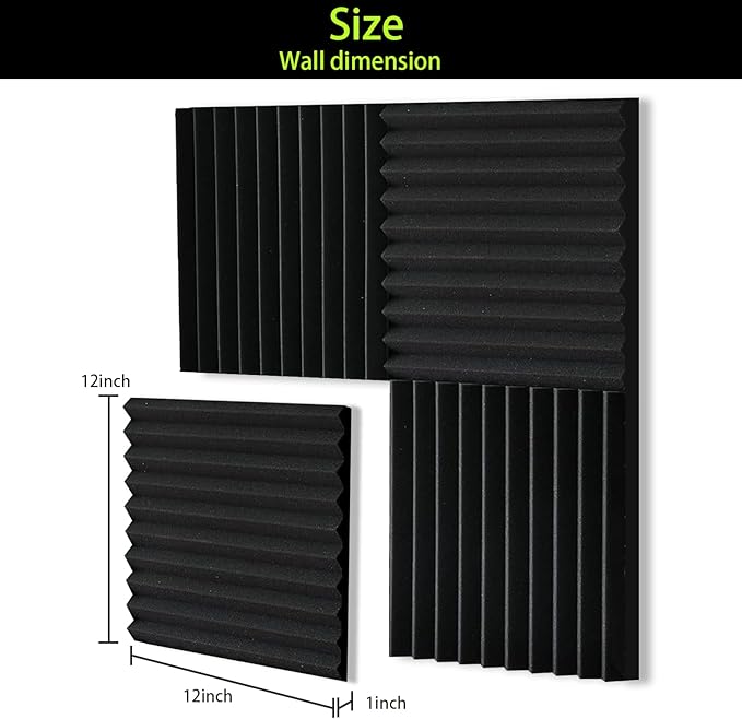 12 Pack Sound Proof Foam Panels for Walls 12x12x1 Inches, Self-Adhesive Wedges Acoustic Panels Sound Absorbing, Acoustic Foam Panels for Recording Studio, Home, Office