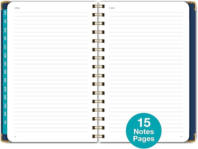 HARDCOVER Academic Year 2025-2026 Planner: (June 2025 Through July 2026) 5.5"x8" Daily Weekly Monthly Planner Yearly Agenda. Bookmark, Pocket Folder and Sticky Note Set (Navy Gold Numbers)