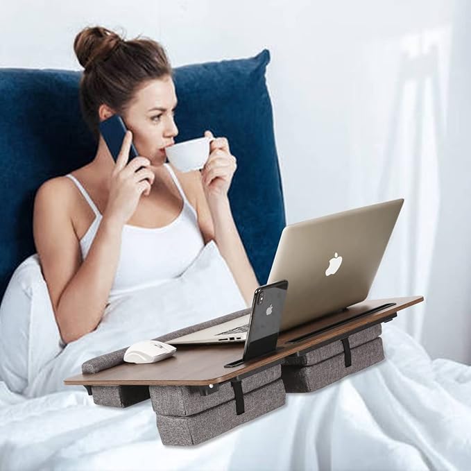 Laptop Desk, 3 in 1 Lap Desk with Cushion 17 inch Laptop,Foldable Adjustable Height Wrist Rest Card Slot for iPad Mobile Phone Lap Desk for Bed Couch,Bed Tray for Working