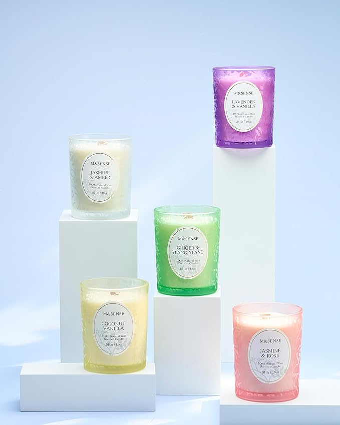 M&SENSE Coconut Vanilla Scented Candle, Wooden Wick Candles with Lid, 100 Hours Long Burning No Toxin Natural Soy Wax 18oz, Relax Stress Relief Sleep Home Fragrance,Housewarming Gifts for Her Him