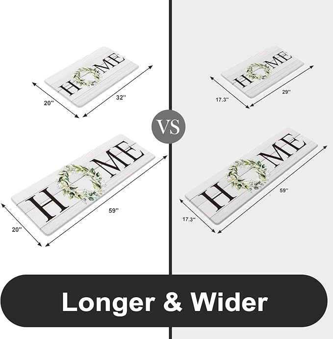 KIMODE Anti Fatigue Kitchen Rugs Sets of 2, Non Slip Waterproof Kitchen Mat, Farmhouse Kitchen Runner Rug, Ergonomic Standing Kitchen Mats for Floor 2 Piece, 20" x 59" + 20" x 32", White