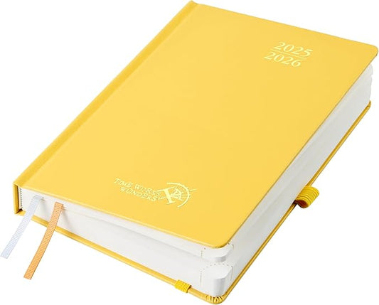 POPRUN 2025-2026 Daily Planner One Page Per Day (Medium - 5.75'' x 8.5'') - Academic Calendar (July 2025 - June 2026), 2025 Day Appointment Book with Monthly Tabs, Hardcover - Light Yellow
