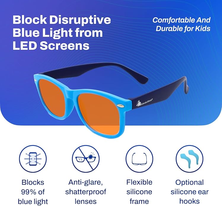 DefenderShield Kids Blue Light Blocking Glasses for Computer, Mobile, Video Games, Gaming