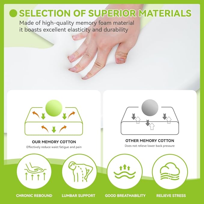 Lumbar Support Pillow, Memory Foam Cushion, Improve Posture and Relieve Low Back Pain, Lumbar Support for car Seats, Gaming Chairs, Office Chairs, wheelchairs