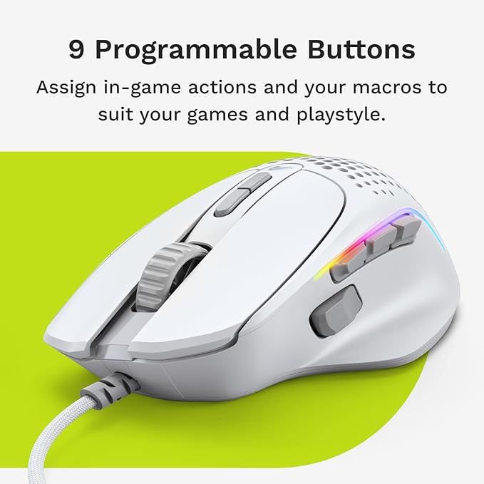 Glorious Gaming Model I 2 Wired Gaming Mouse: 9 Programmable Buttons (2 Swappable), 66g Superlight, 26k Optical Sensor, 80M Click Rated Switches, MMO/MOBA/FPS, Side Thumb Rest (White)