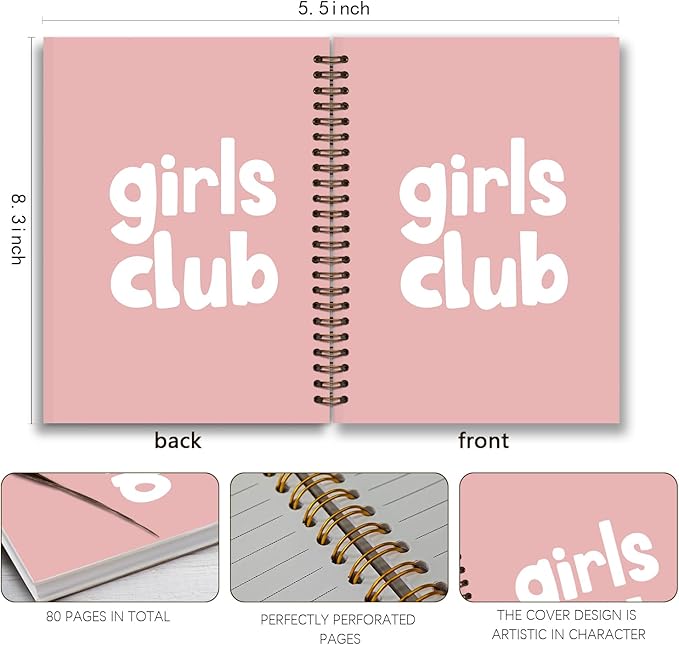 Pink Preppy Notebook,Preppy Journal, Girly Notebook,Preppy Gifts for Women,Pink Office Supplies,Preppy Office Supplies,Spiral Notebook 5.5x8.3 Inch