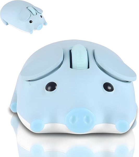 Cute Pig Design Wireless Mouse - Dual Mode Bluetooth & USB, Silent Operation, Ergonomic, Ideal for Laptops & PCs, for Animal Lovers and Family (Blue)
