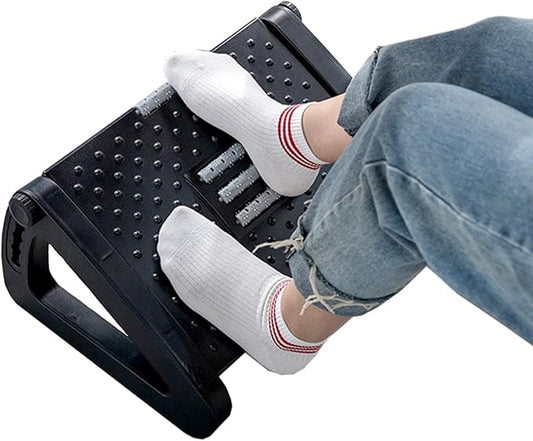 Foot Rest for Under Desk at Work,Ergonomic 6-Height Adjustable Footstool，Under Desk Footrest with Foot Massage Roller,Chair Footstool for Leg (Black)