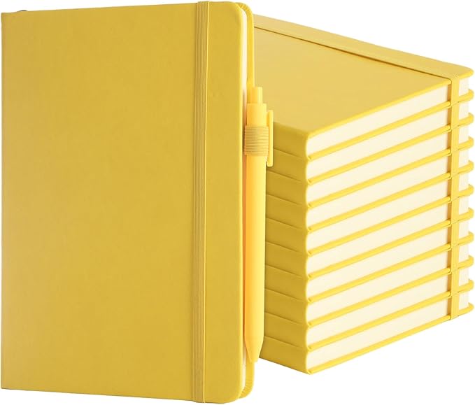 MIVIDE 10 Pack Journal Notebook Bulk with 10 Pens, A5 Lined Notebook Journals Bulk, Hardcover Notebook, College Ruled Notebook for Work Writing School Office, 5.7" x 8.3", Yellow