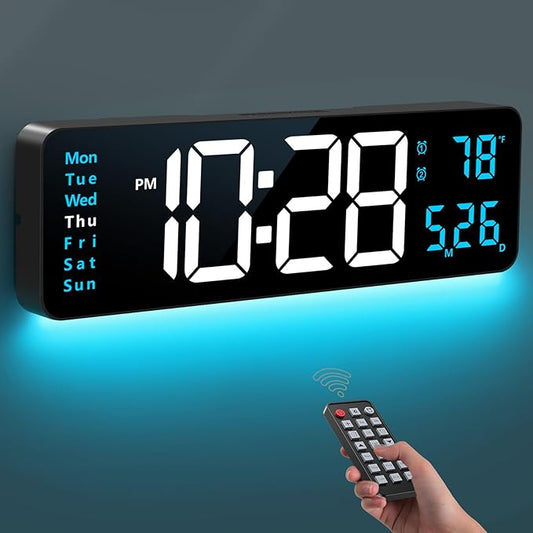 Digital Wall Clock, 16" Large Display Digital Clock with Night Light, Wall Clock with DST, Alarm, LED, Date, Week, Temp for Living Room, Bedroom, Classroom Decor, Birthday Gift for Senior Mom Dad