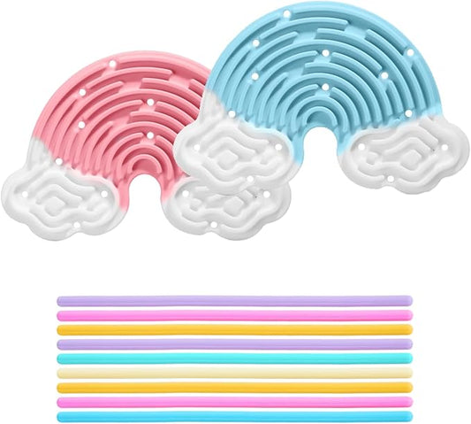 2 Pack Sensory Activity Board with 24 Random-Color Strings Fidget Toys for Kids, Sensory Toys for Kids with Autism, ADHD, Stress, Calming, Double-Sided Silicone Toys, Birthday