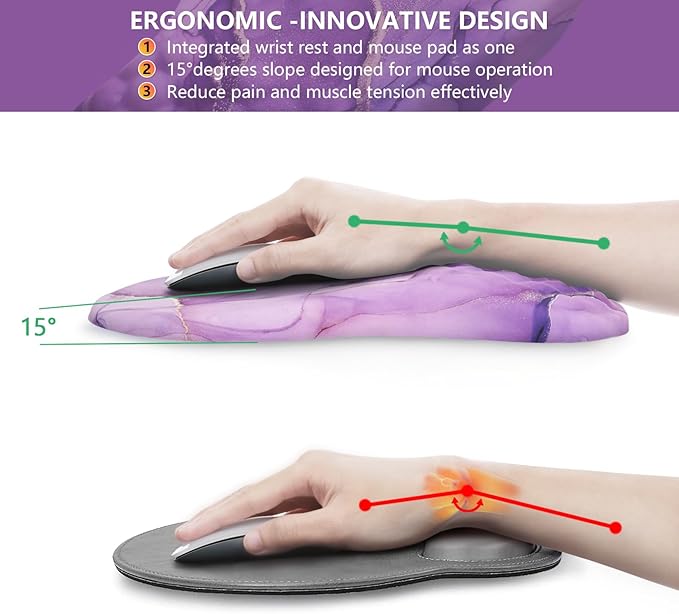 Mouse Pad Wrist Support, Laokiiy Ergonomic Mouse Pad with Wrist Rest, Comfortable Computer Mouse Pad for Laptop, Pain Relief Mousepad with Non-Slip PU Base Purple