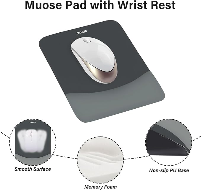 MOSISO Wrist Rest Support for Mouse Pad&Keyboard Set, Rectangular Ergonomic Mousepad Non-Slip Base Home/Office Pain Relief&Easy Typing Pad with Neoprene Cloth&Raised Curved Memory Foam, Slate Gray