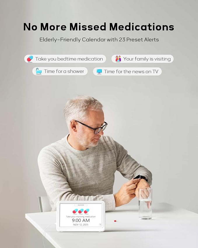 Mesqool 7" Digital Dementia Alarm Clock Large Display for Seniors, Plug in Electric Date Day of Week Calendar Clock 23 Alarms 18 Ringtones for Elderly Memory Loss Alzheimer’s, Auto DST