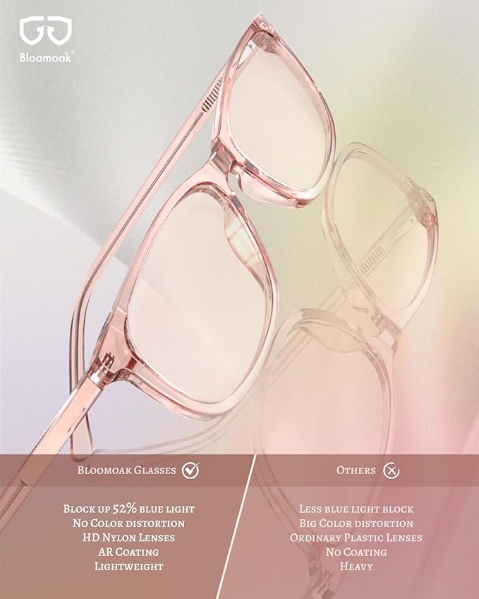 Bloomoak Rose Migraine Glasses, FL- Flex Light Sensitivity Relief Glasses for Fluorescent LED Glare,Photophobia, Eye Strain