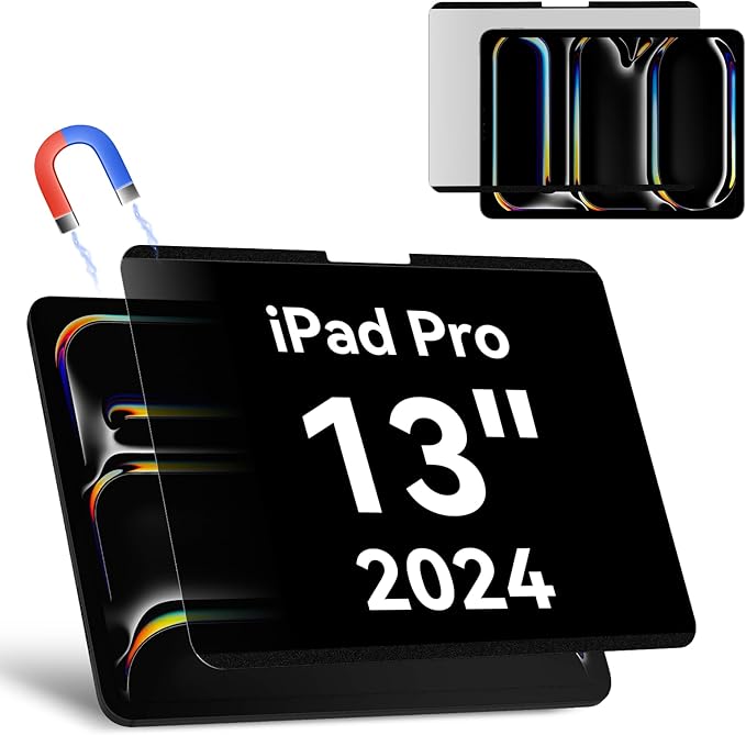 Protescreen Magnetic Privacy Filter for iPad Pro 13 Inch 7th (2024, M4), 1 Count, Matte, Polyethylene Terephthalate, 12.9 inches, 1x1 inches, Blue Light Block, Anti-Glare, Anti-Spy