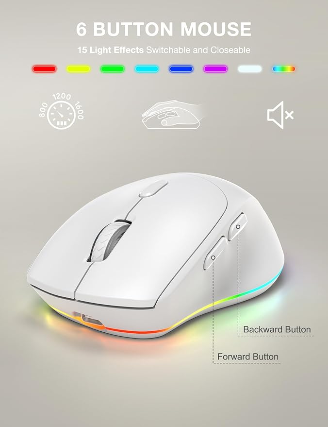 Wireless Keyboard and Mouse Backlits, Wrist Rest, LED Mouse, Rechargeable Ergonomic Keyboard with Phone Holder, Silent Light Up Combo for Computer, Mac, PC, Laptop, Chromebook (White)