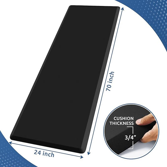 KitchenClouds Kitchen Mat Cushioned Anti Fatigue Rug 24"x70" Waterproof, Non Slip, Standing and Comfort Desk/Floor Mats for House Sink Office (Black,0.8inch)