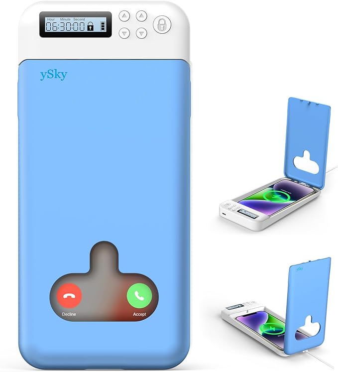 ySky Cell Phone Lock Box with Timer,Portable Timed Phone Lock Box for iPhone and Android Phones, Self-Control Timer Phone Locker to Help Kids,Students Focus Back, Mobile Phone Addiction(Blue)