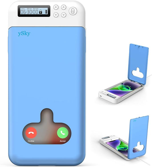 ySky Cell Phone Lock Box with Timer,Portable Timed Phone Lock Box for iPhone and Android Phones, Self-Control Timer Phone Locker to Help Kids,Students Focus Back, Mobile Phone Addiction(Blue)