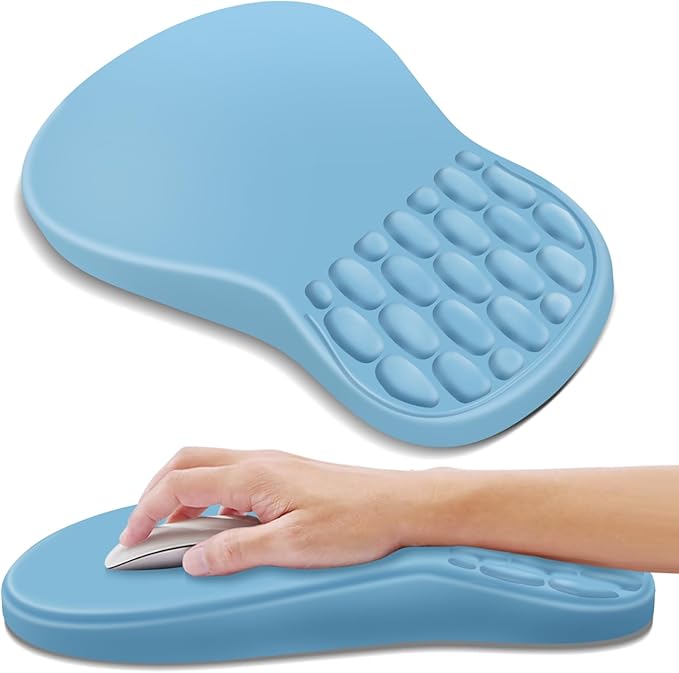 Ergonomic Mouse Pad with Wrist Rest Support, Mousepad with Comfortable Memory Foam Wrist Rest and Non-Slip PU Base for Pain Relief, Computer, Laptop, Office, Home (Blue)