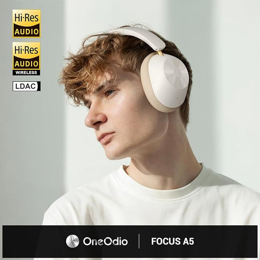 OneOdio Focus A5 Wireless Over-Ear Headphones, Hybrid Active Noise Cancelling, 75H Playtime, Hi-Res LDAC Wireless Audio, Bluetooth 5.4, Built-in Mic for Clear Calls, Low Latency Game Mode
