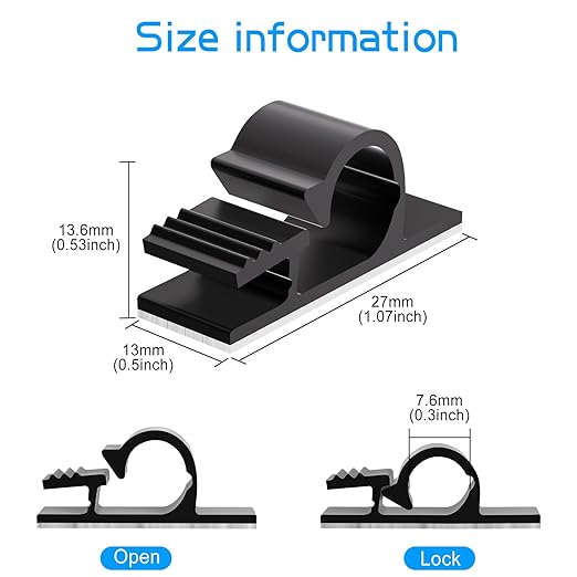 XHF 100pcs Adhesive Cable Wire Clips Black, Outdoor Cable Management Wire Organizer Cord Holder for Under Desk, Car, Wall, TV PC Ethernet Cable