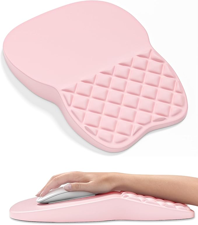 Auhoahsil Ergonomic Mouse Pad with Wrist Rest, Comfortable Slope Computer Mouse Mat with Wrist Support, Memory Foam Filling, Non-Slip Silicone Base, Pain Relief for Gaming Work, 8" x 12", Light Pink
