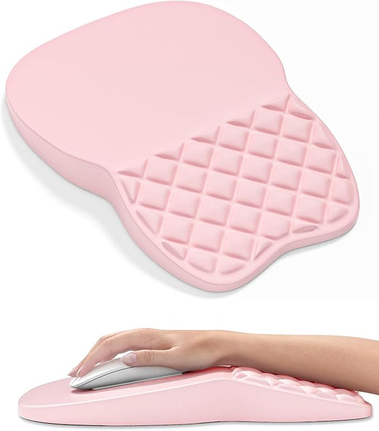Auhoahsil Ergonomic Mouse Pad with Wrist Rest, Comfortable Slope Computer Mouse Mat with Wrist Support, Memory Foam Filling, Non-Slip Silicone Base, Pain Relief for Gaming Work, 8" x 12", Light Pink