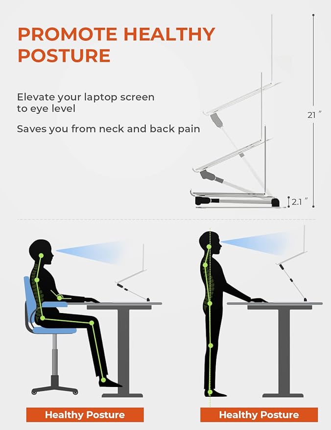 Sit to Stand Laptop Stand, Promote Healthy Posture, Ergonomic Standing Computer Stand, Tall Height Adjustable Laptop Riser, Reduce Neck Pain Compatible with MacBook Air Pro, All Laptops 10-17"-Gray